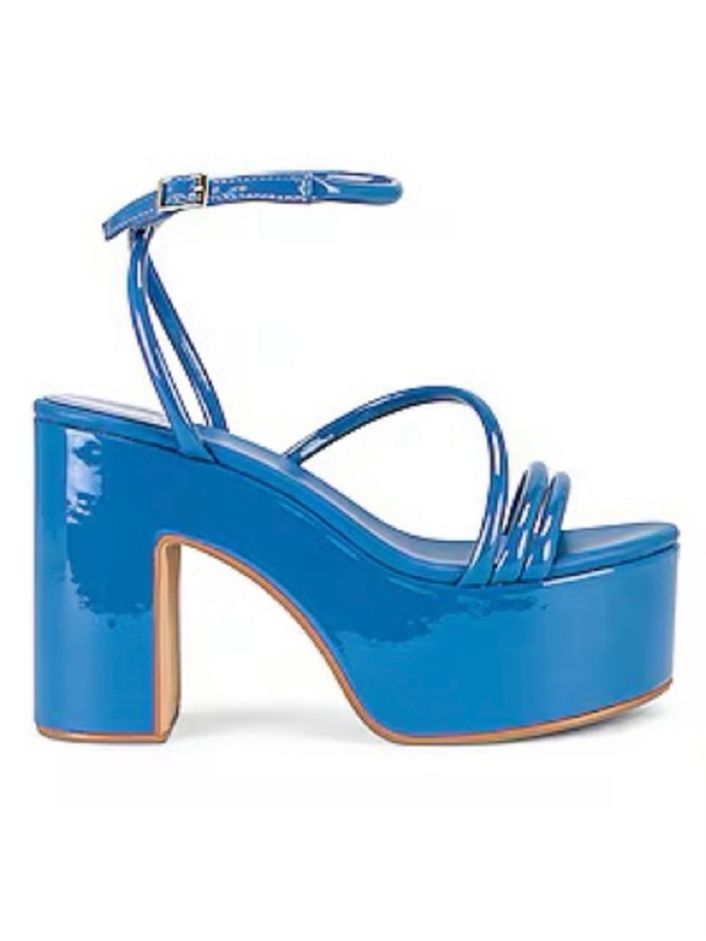Jeffrey Campbell Patent Blue Platform Ankle-Strap Sandal